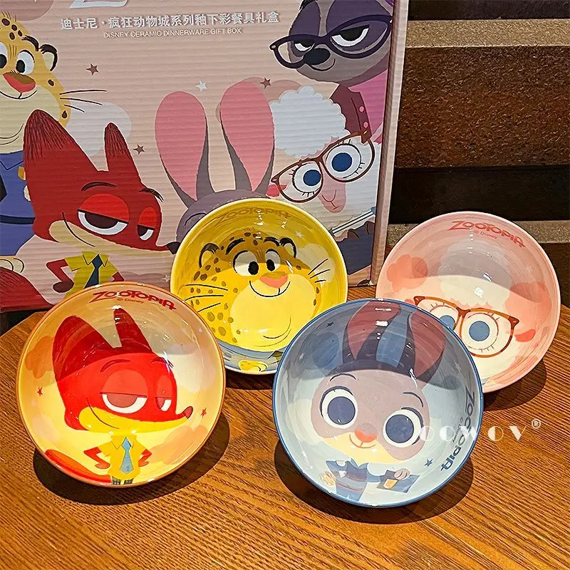 

Керамическая миска Disney Zootopia Judy Nick, подарок на день рождения, 2026, новый мультяшный стиль для девочек, миска для домашнего использования, суп, рис, посуда, подарок