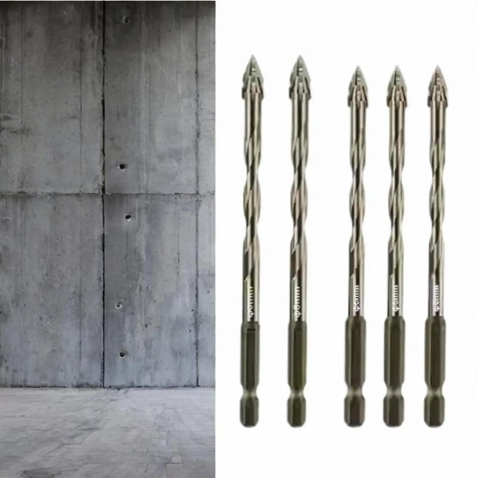 5x Four Flute Sawtooth Eccentric Drill Bits Home Drill Bits Multipurpose Professional High Hardness for Ceramic Concrete Tile