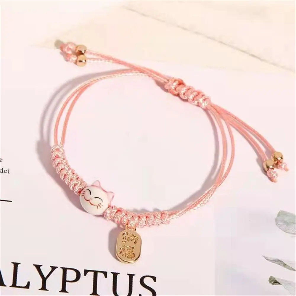 1PC Lucky Cat Bracelet Handmade Colorful Rope Couple Bangles For Women Girls Fashion Birthday Gifts Charm Tassel Maneki Neko