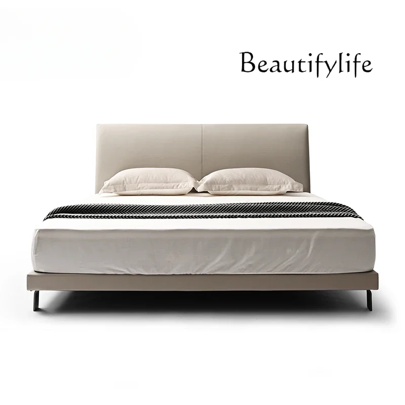 

M Italian Minimalist/imported First-layer Cowhide/modern Thin Bedside Flush Bed High-end Leather Double Bed