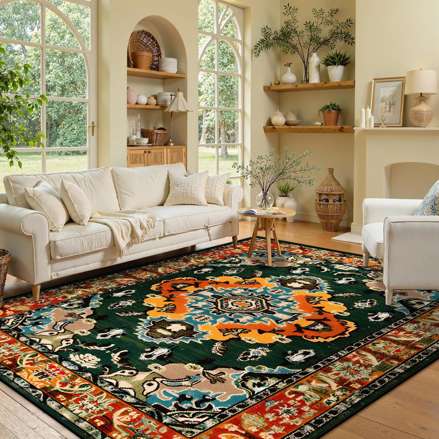 Easy Cleaning Persian Style Carpet for Living Room Retro Home Decoration Aesthetic Lounge Non-slip Rug European Tatami Floor Mat