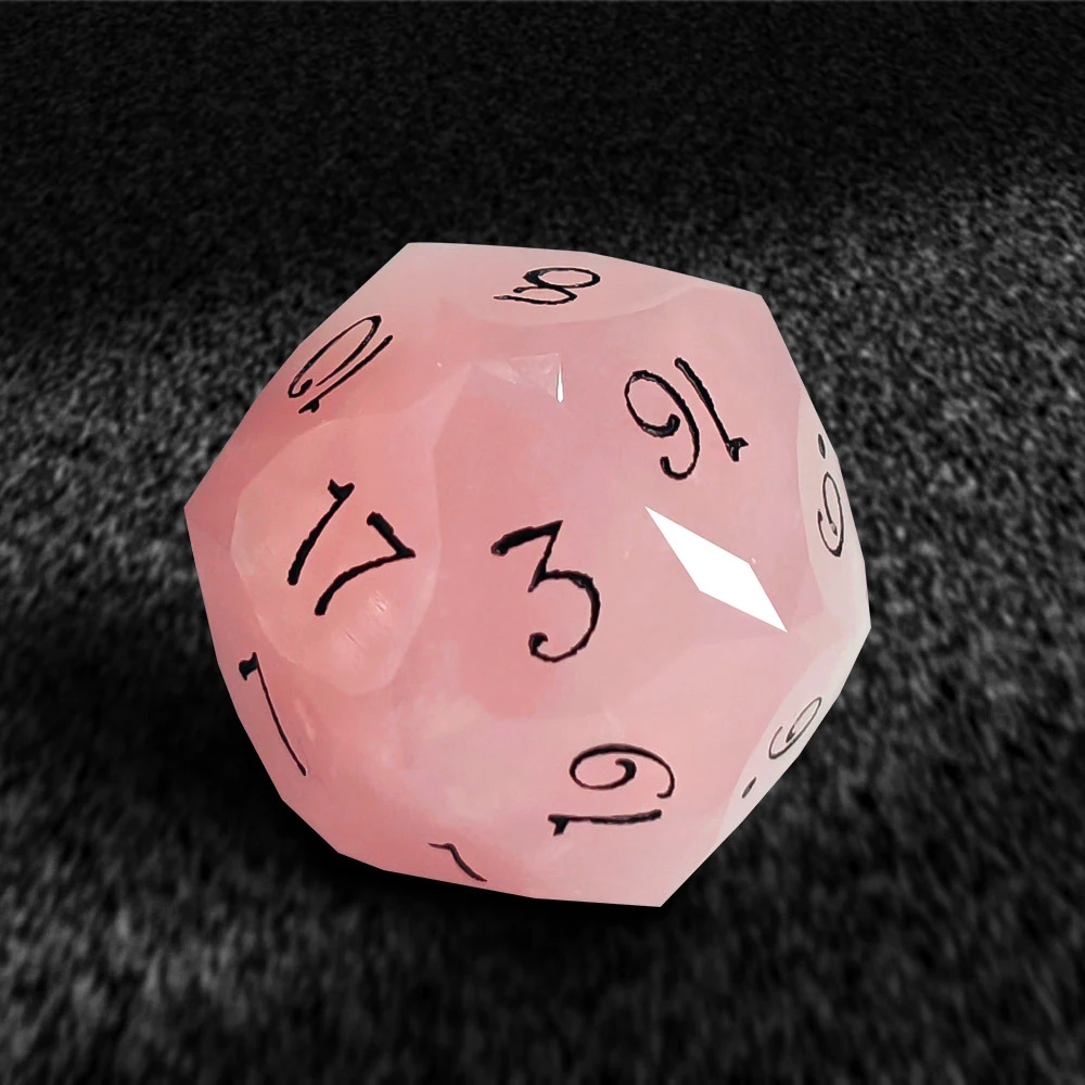 Pink Crystal 7-Piece Dice Set – Rose Quartz Polyhedral Dice with Black Ink Numbers, Perfect for Dungeons & Dragons, Tabletop RPG