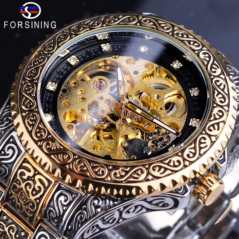 Free Shipping OUTLETSNew forsining European American Style Men's Fashion Casual Hollow Retro Carved Automatic Mechanical Watch