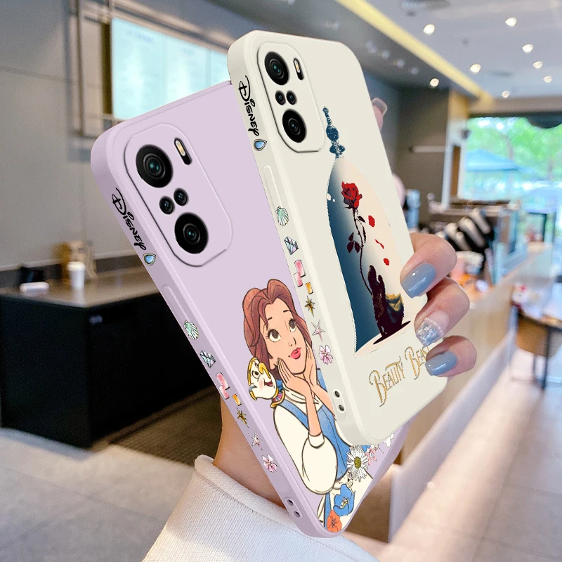 Beauty And Beast Princess For Xiaomi Redmi Note 13 12 12Pro 11 11S 11T 10S 10 Pro Plus Liquid Left Rope 5G Phone Case