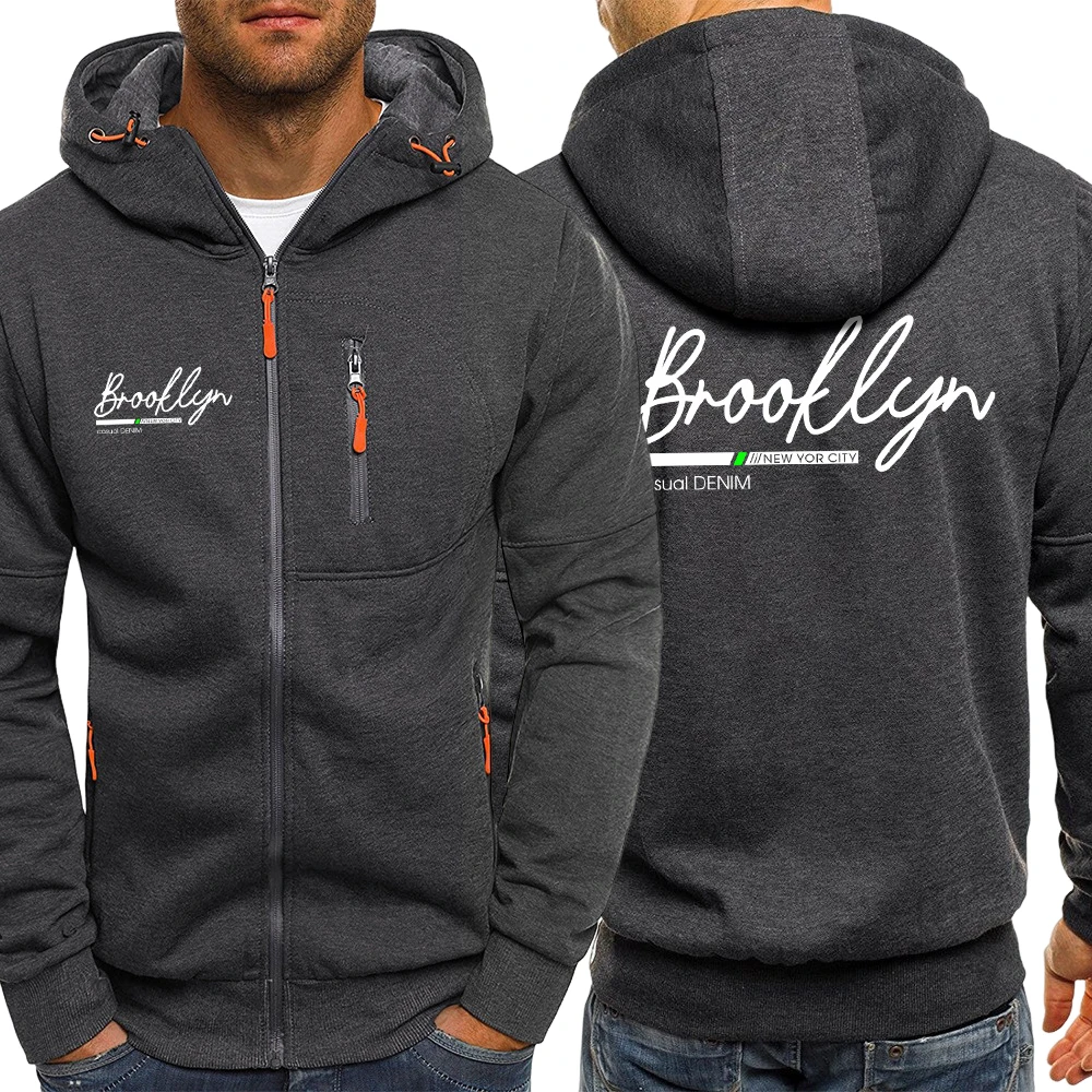 

New York City Brooklyn Printing Zipper Jackets Man Fashion Casual Hoodies Loose Retro Pullovers Mans Autumn Street Fleece Top