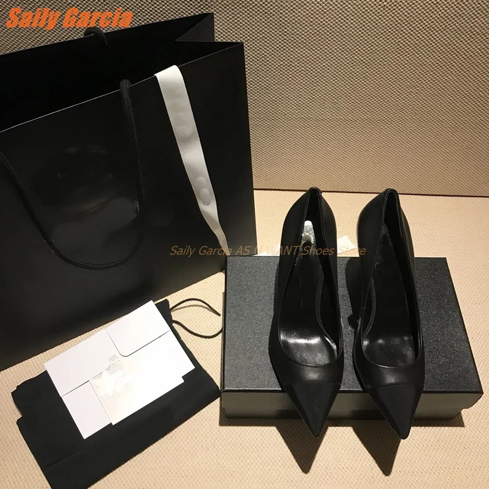 Pearl Heel Pointed Toe Pumps Splicing Sexy Commuting Thin High Heel New Arrival Daily Black White Slip On Women Shoes Leather