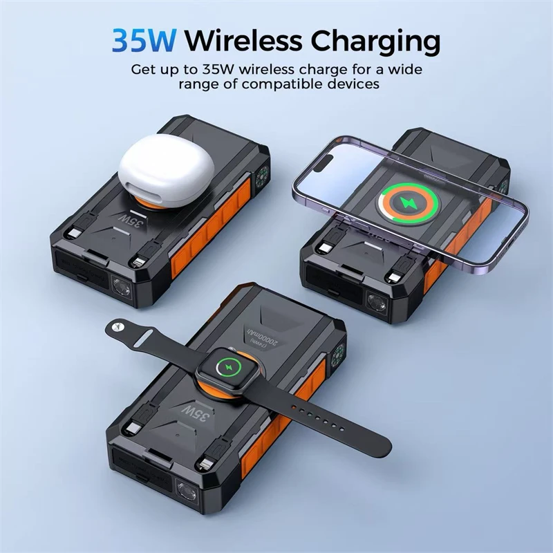 

3 in 1 Solar Magnetic Power Bank 35W Super Fast Charging Wireless For iPhone 12-17 iWatch Airpods 20000mAh Portable Powerbank