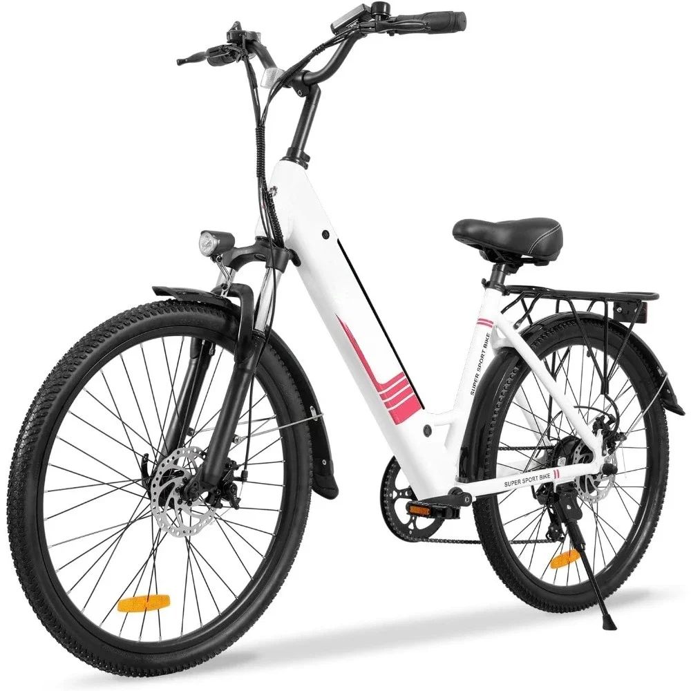 

26" Electric Bike, 3 Riding Modes & Adjustable Seat, 7-Speed & Front Shock Absorber, Commuter Electric Bicycle for Adults