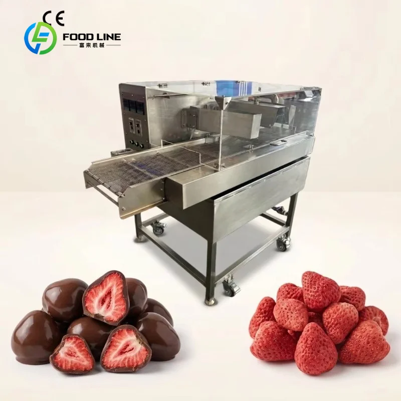 Customized High Efficiency Automatic Chocolate Enrobing Machine Multi Purpose for Freeze Dried Strawberry with Cooling Tunnel
