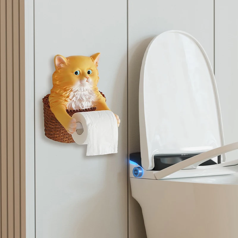 Lovely Cat Toilet Tissue Holder Wall-mounted Roll Rack Paper Towel Holder Bathroom Kitchen Living Room Decoration Accessories