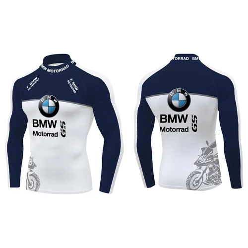 BMW Motorrad GS Series azul y blanco empalme contrastante ciclismo diario motocicleta cuello semialto Camiseta deportiva de manga larga