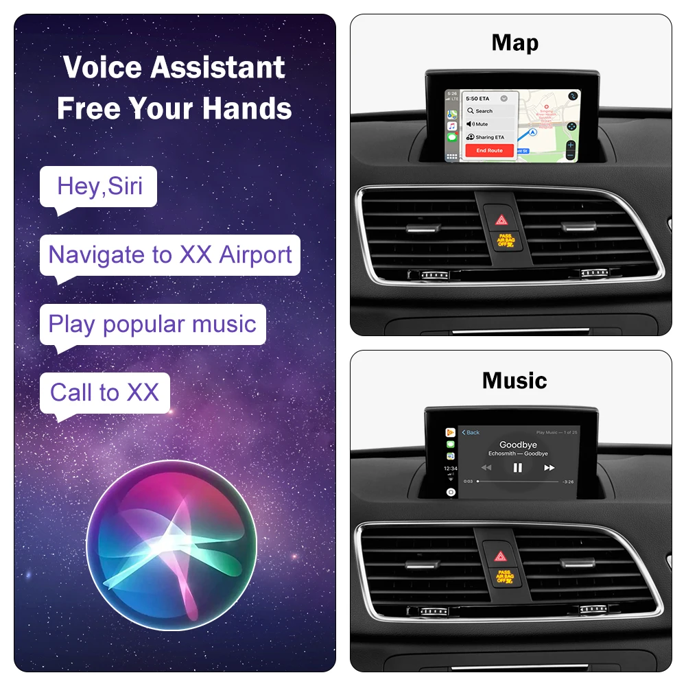 الطريق العلوي اللاسلكي Carplay لأودي A1 Q3 2014-2018 سنة دعم أندرويد السيارات ميرورلينك Airplay كاميرا خلفية مشغل السيارة