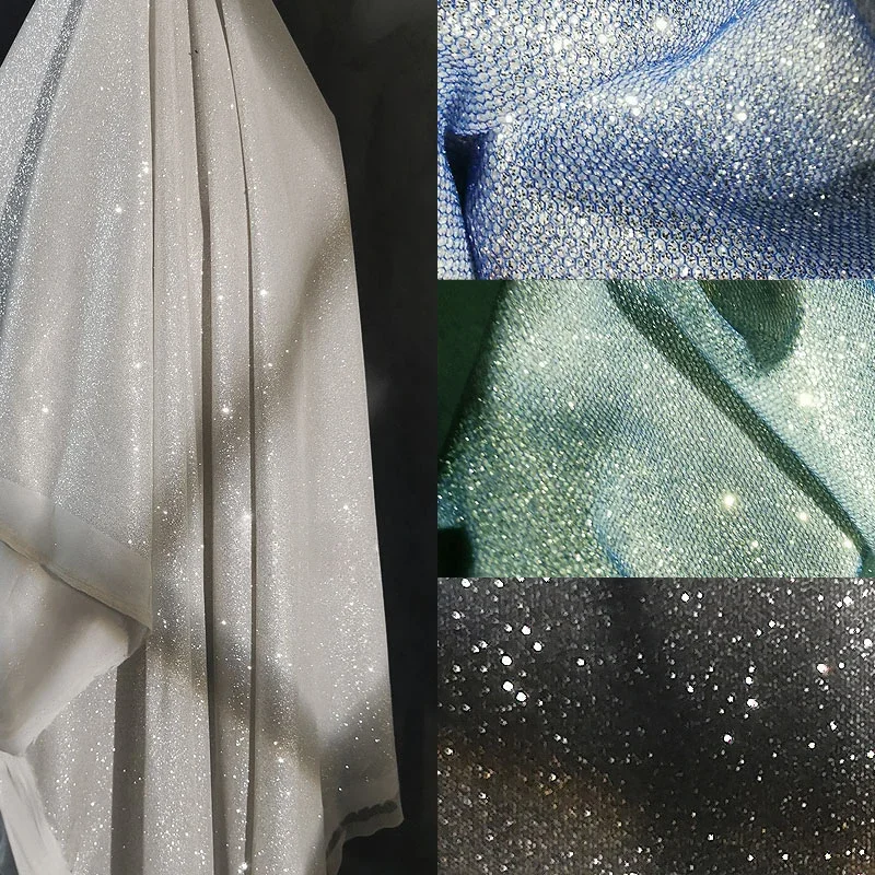 Super Glitter Tulle Fabric Knitted By Meters for Designer Clothing Dresses Sewing Shiny High-grade Cloth Anti-wrinkle Thin Drape