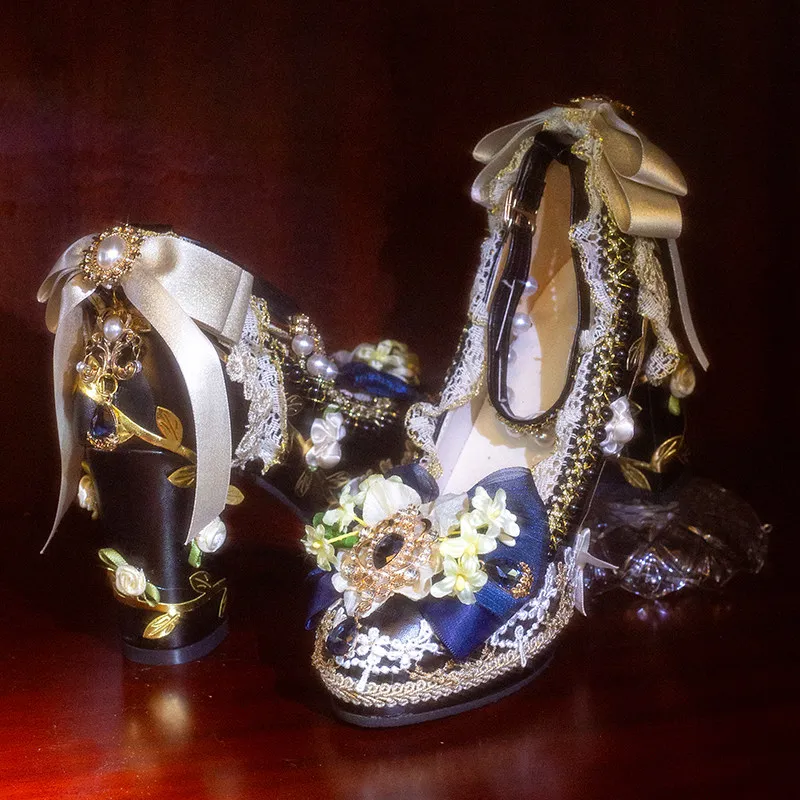 

Обувь ручной работы в стиле Лолита, свадебные туфли на высоком каблуке в стиле Лолита, индивидуальный пошив, большие и маленькие размеры, туфли для чаепития, туфли с круглым носком.
