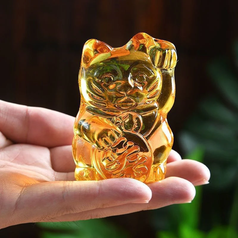 Kawaii Lucky Cat Japanese-style Maneki Neko Citrine Clear Crystal Glass Crafts Ornament Lucky Fortune Mascot Wedding Party Decor