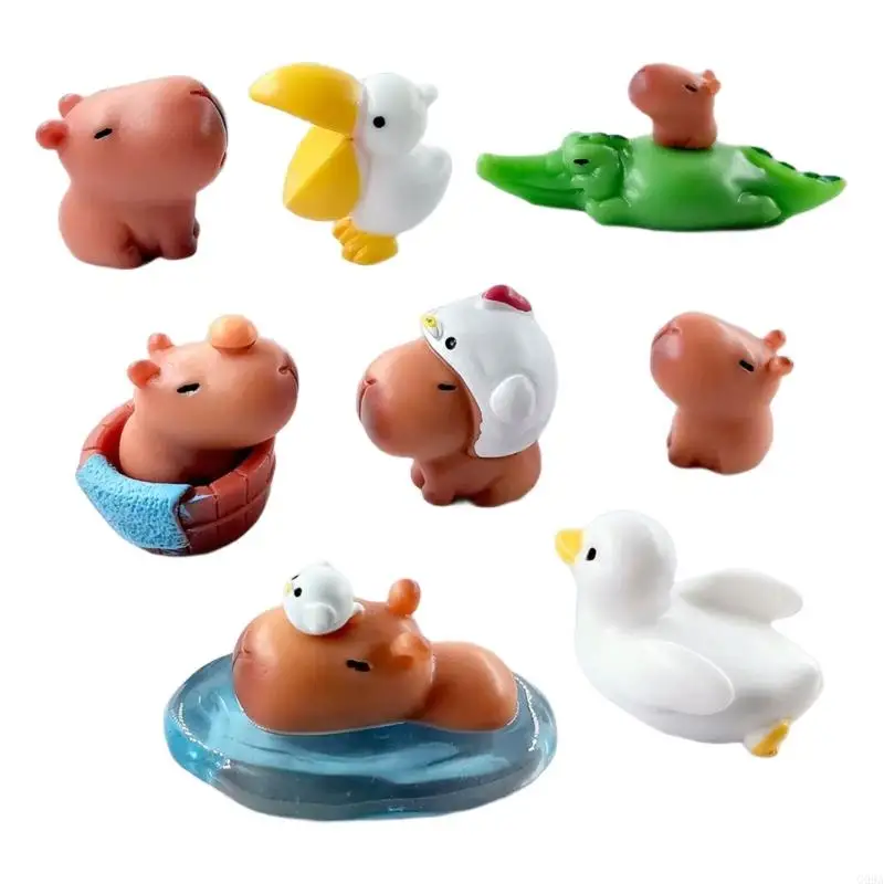 G99A Set Of 10 Capybaras Duck Themed Mini Statuettes for Indoor Display