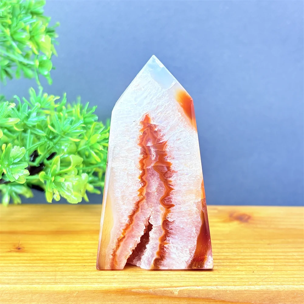 Natural Ruby Red Agate Geode Obelisk Crystal Wand Reiki Healing Meditation Wiccan