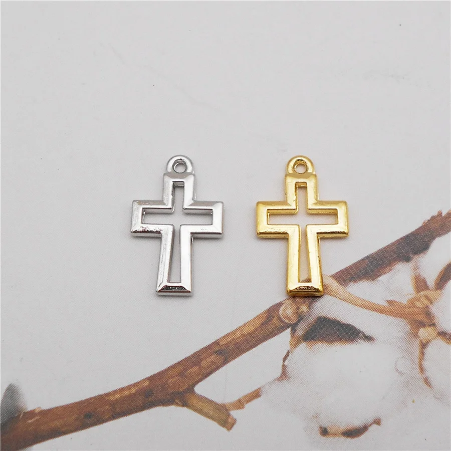 50PCS 11*17mm Alloy Small Hollow Cross Charms Necklace Pendant Jewelry Making Handmade Bracelet Earings Decor Crafts Accessory