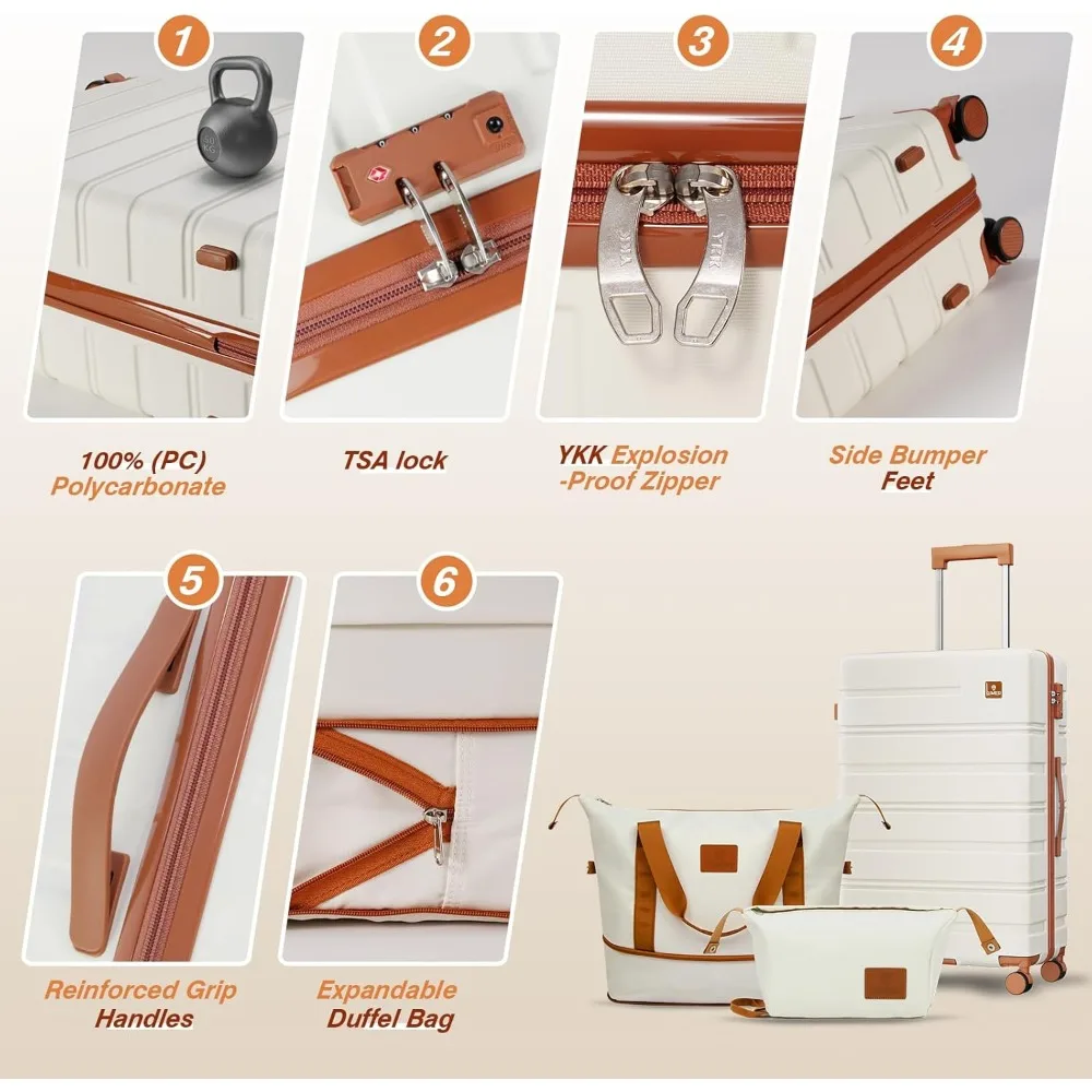 Lightweight 20 Inch Hardshell Carry-On Luggage Set with TSA Locks, Quiet Spinner Wheels, Durable Zipper for Travel