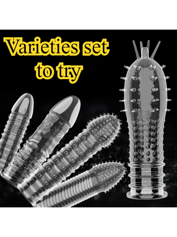 Transparent crystal wolf tooth set with thorns, thickened, elongated, and thickened penis set, male sexual tool and sex toy