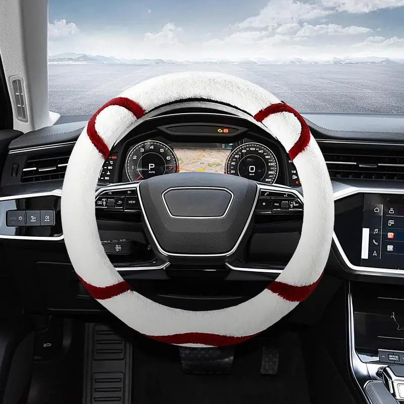 Plush Steering Wheel Cover Cute Car Interior Accessories 15 Inch Sports Style Steering Wheel Protector Plush Anti-Skid Car