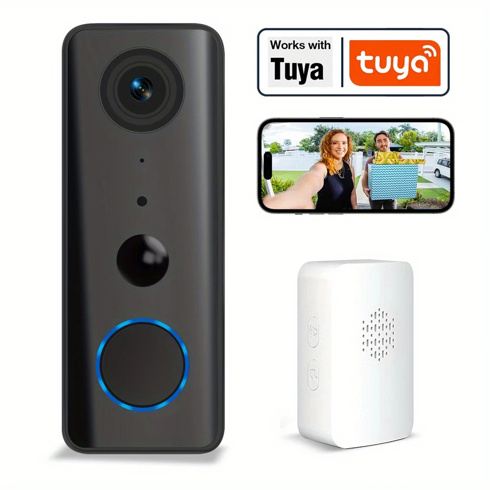 Tuya-ワイヤレススマートビデオドアベル,屋外カメラ,自動検出,pirモーション検出,防水,3mp,wifi,5200ma