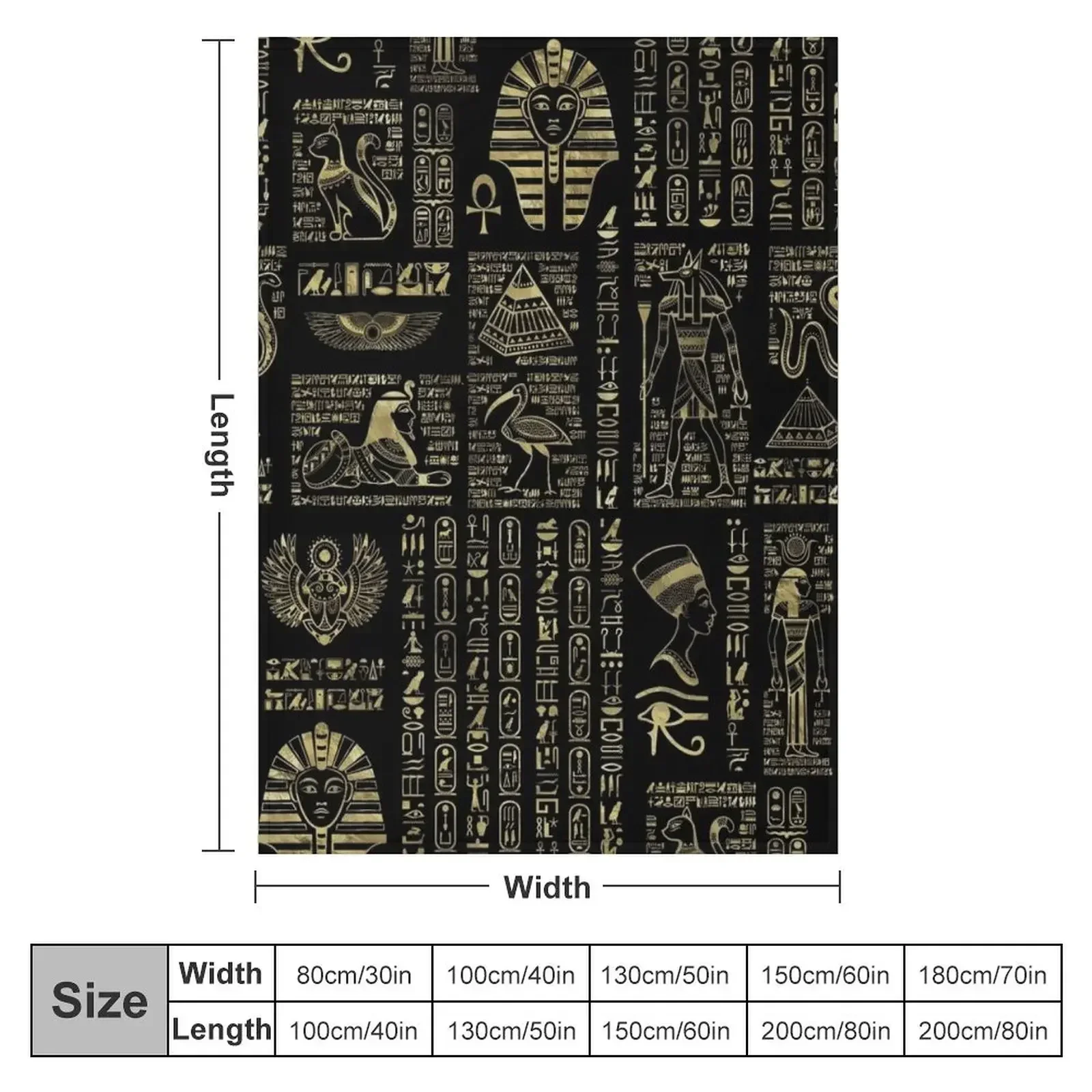 Egyptian hieroglyphs and deities gold on black Throw Blanket Fashion Sofas Furrys Blankets