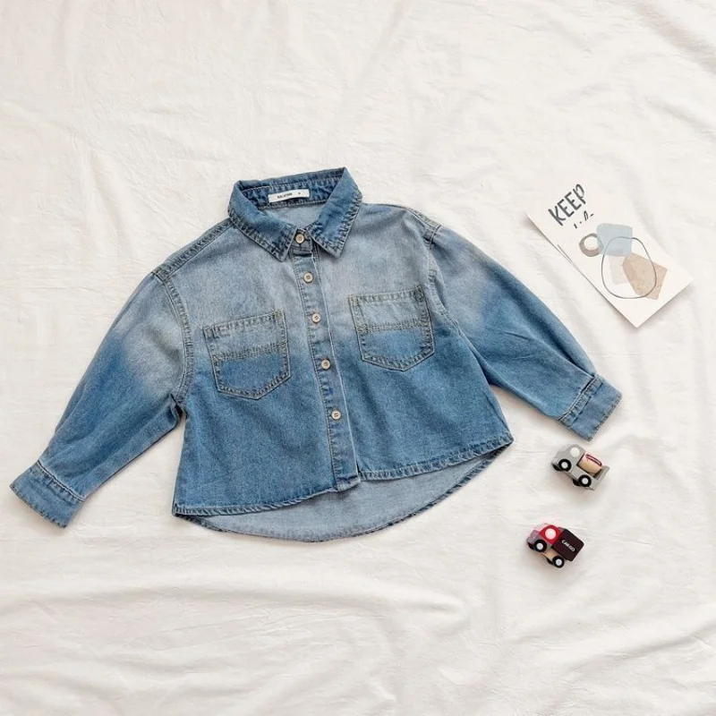 Camicia sottile in denim da ragazzo, giacca a camicia, giacca nuova primavera 2025, taglie forti, abbigliamento per bambini alla moda e bello