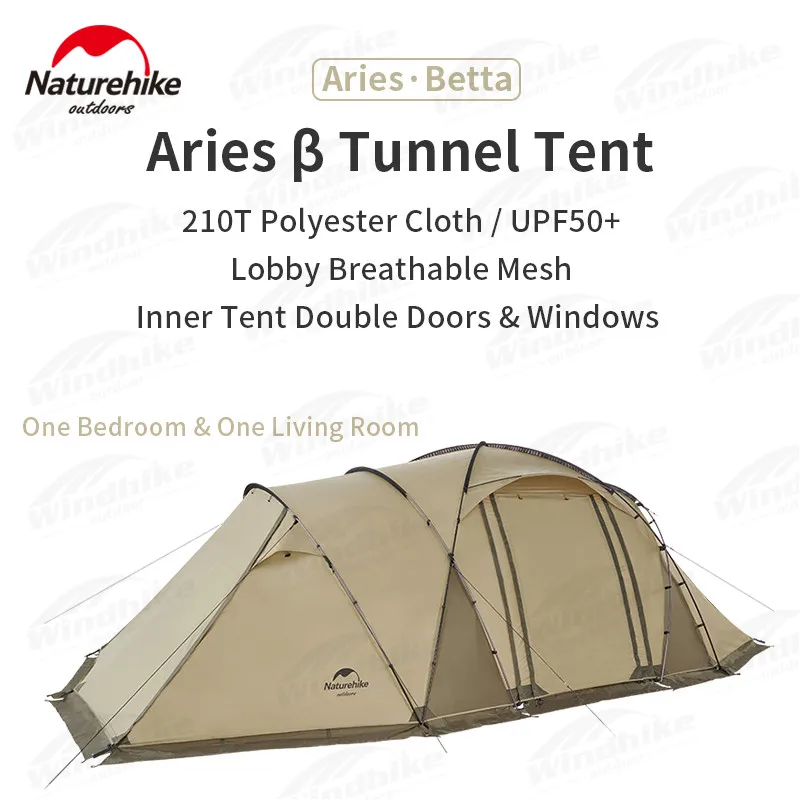 Naturehike Aries Tunnel Camping Outdoor Extended Loop Tent For 4-6 Persons Large Space Double Glamping Tent Sun Shelter Tourism