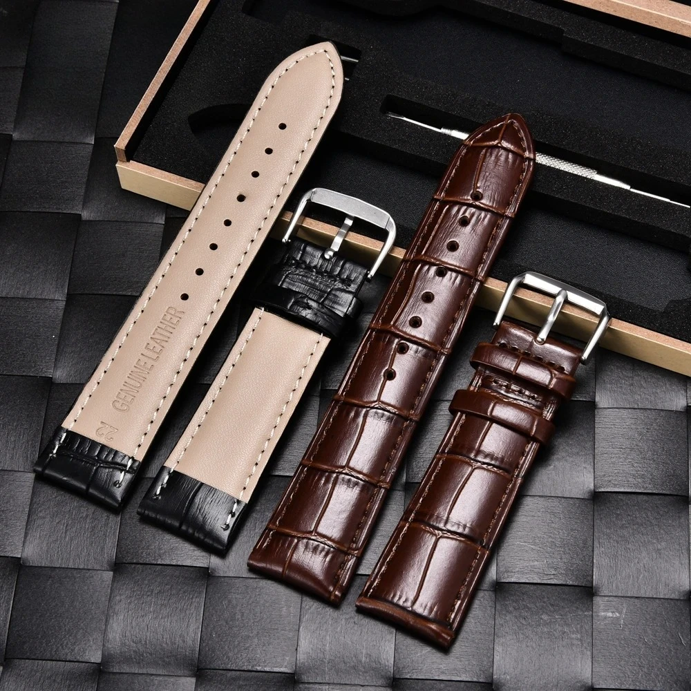 الخيزران الحبوب جلد طبيعي حزام الساعات 18 مللي متر 20 مللي متر 22 مللي متر 24 مللي متر الرجال النساء الأعمال جلد العجل حزام ساعة اليد مع صندوق هدية