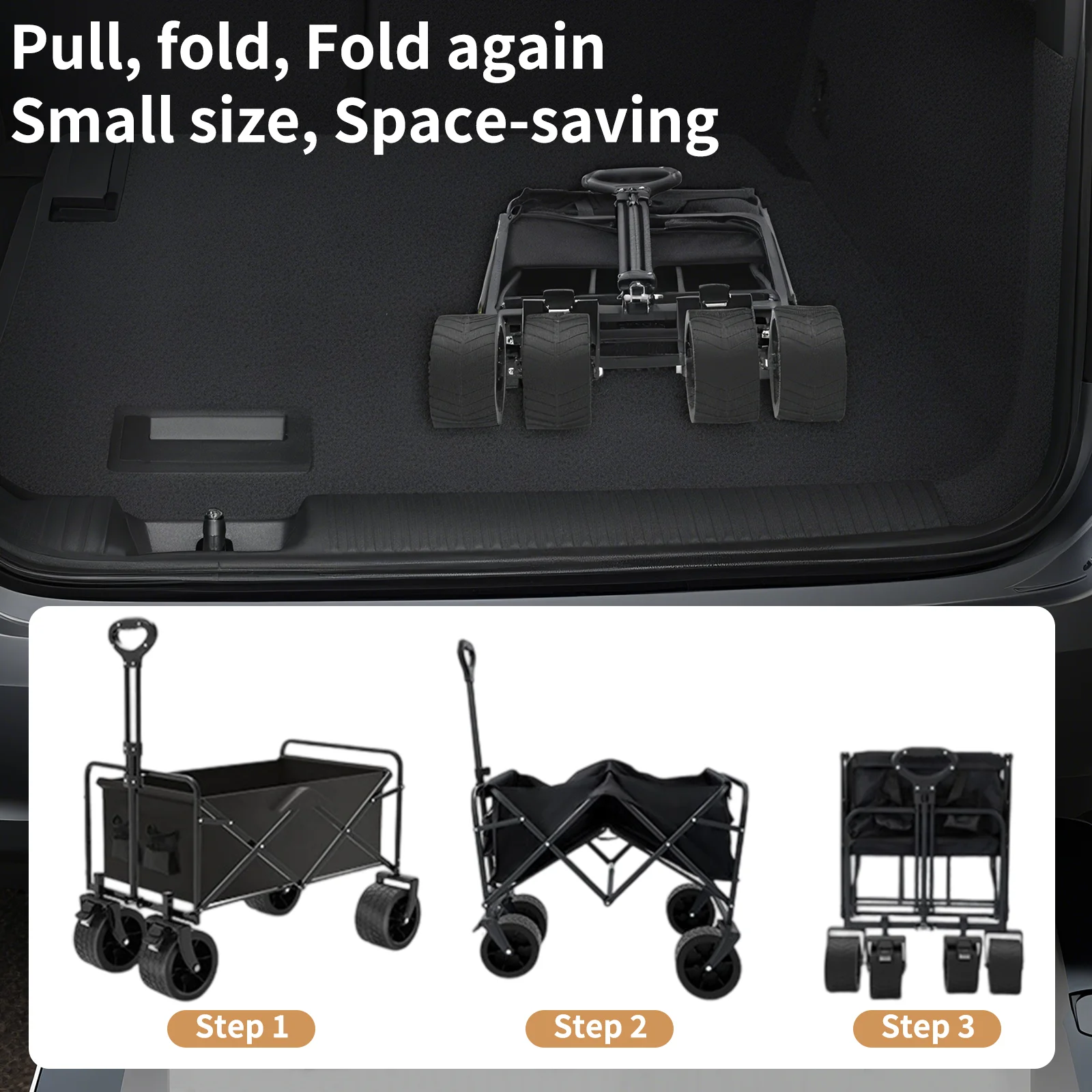 عربة شاطئ قابلة للطي وقابلة للطي شديدة التحمل، عربة شاطئ ذات سعة كبيرة، محمولة للتسوق والحديقة والتخييم والصيد في الهواء الطلق