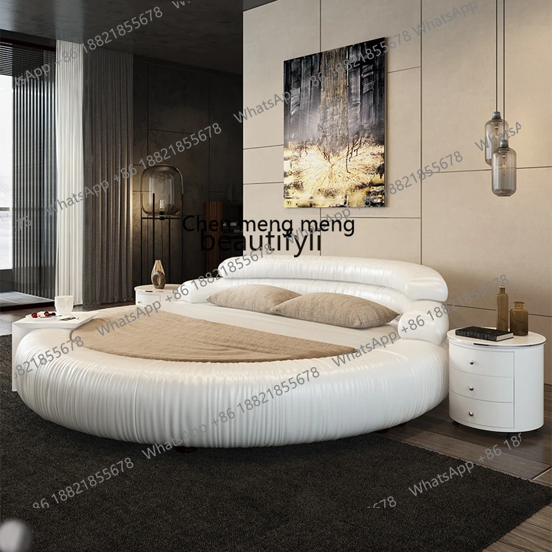 

ssE1001 Double master bedroom leather European style modern simple round luxury princess romantic electric couple wedding bed