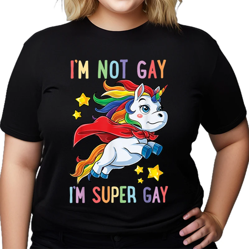 

Oversized T-shirt Women I’m Not Gay I’m Super Gay Pride LGBT Flag T Unicorn T-Shirt Short Sleeve Tee Graphic Tees Gifts Lesbian