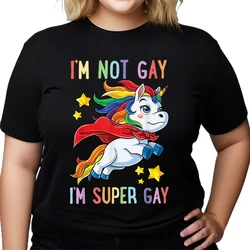 Oversized T-shirt Women I’m Not Gay I’m Super Gay Pride LGBT Flag T Unicorn T-Shirt Short Sleeve Tee Graphic Tees Gifts Lesbian