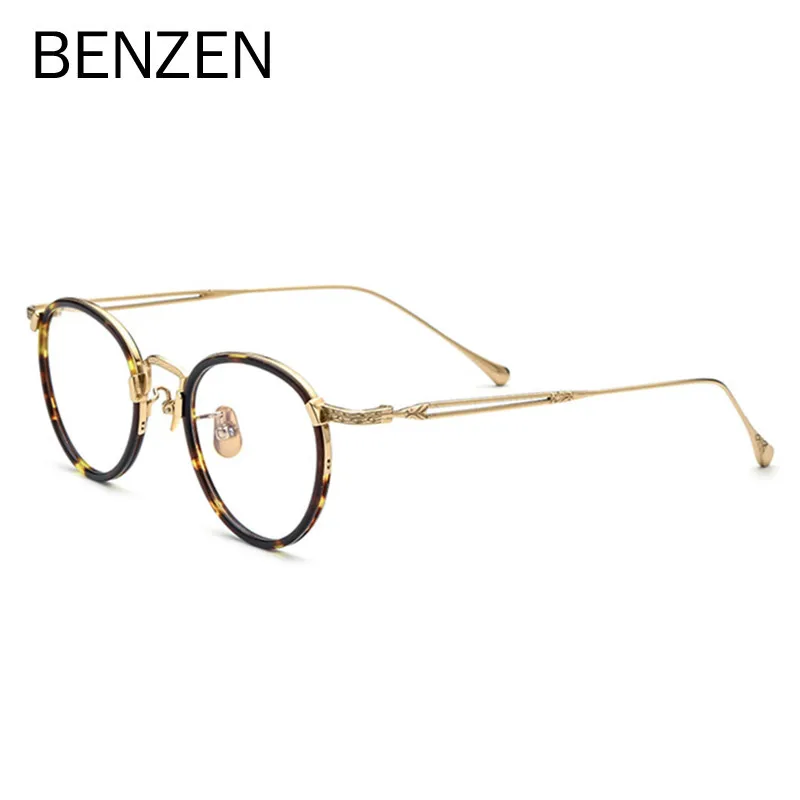 BENZEN Optical Glasses Frame Women Acetate Titanium New Vintage Round Prescription Eyeglasses Men Myopia Spectacles Eyewear 5919