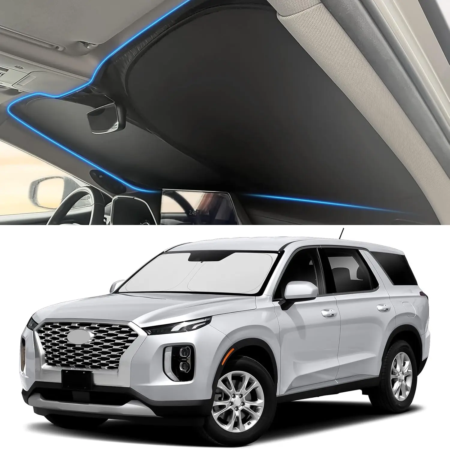 

Солнцезащитный козырек на лобовое стекло для Hyundai 2020-2025, аксессуары Palisade (размер OEM), внутренний солнцезащитный козырек на переднее окно, защита от тепла