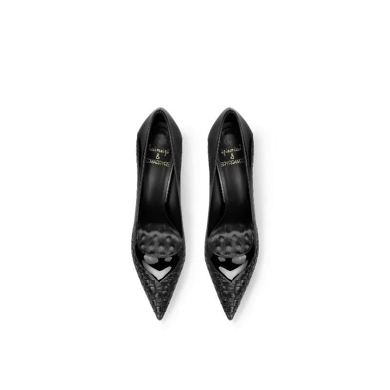 2025 Summer New Black Patent Leather Stiletto Pointed Toe High Heels Women Fashion French Style