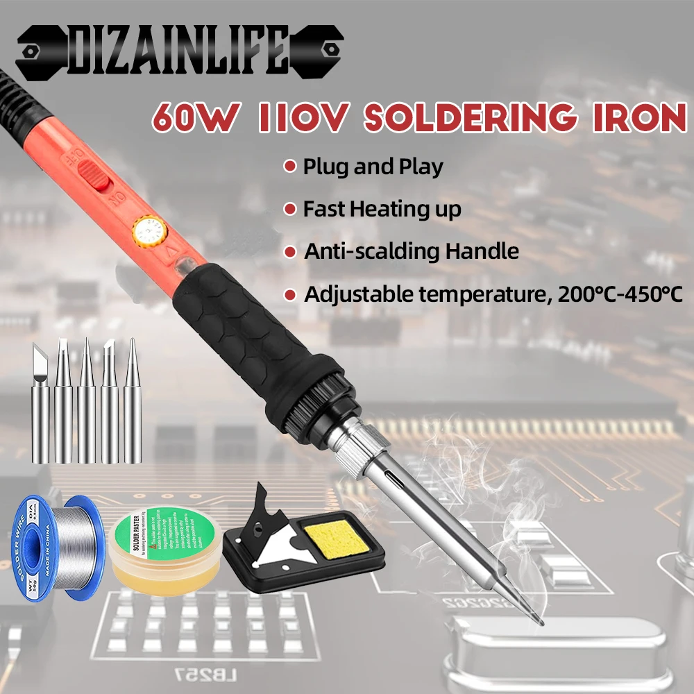 10-in-1 Soldering Iron Kit 60W Soldering Welding Iron Adjustable Temperature with Interchangeable Iron Tips Pen Welding Kit