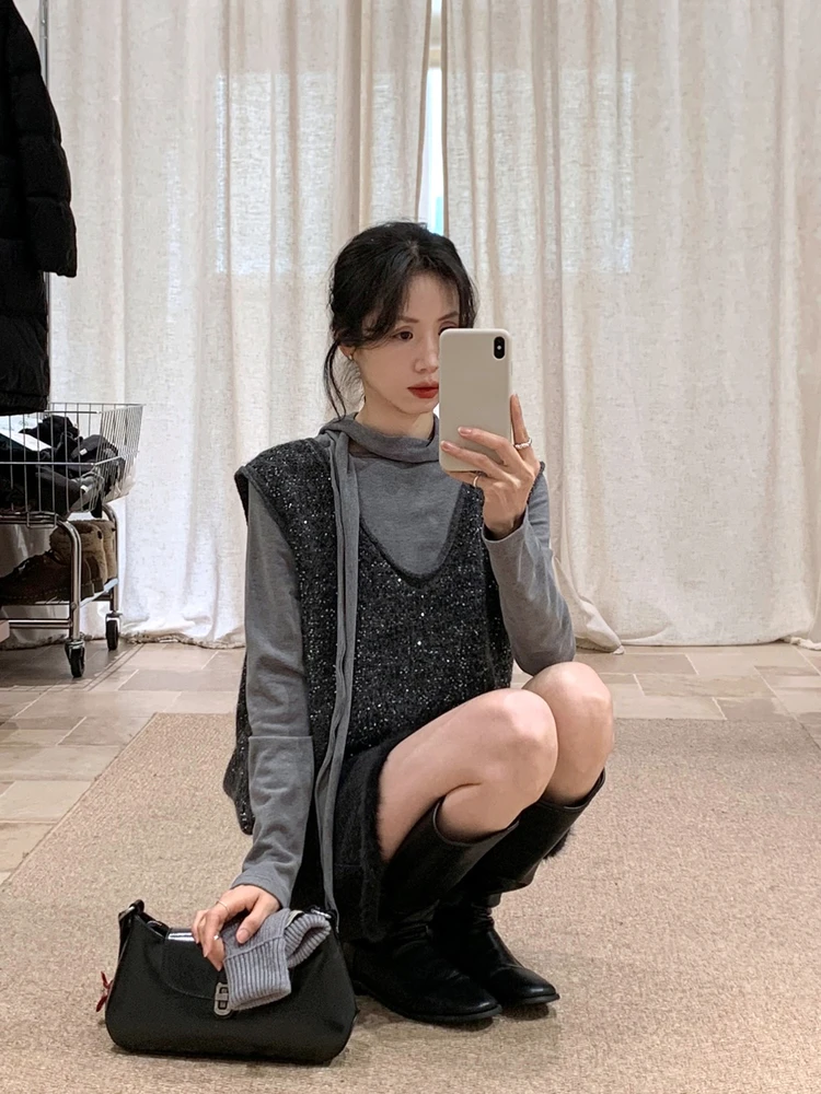 

BRIVIN Women's Knitted Cardigan Winter ey Casual Layering Faion Top Simple Design Camere-like Vest for Ladies