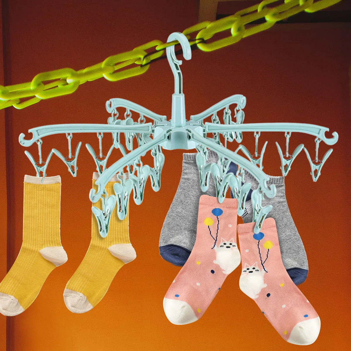 Sock Drying Rack 24 Clips Plastic Laundry Clothes Hanger Sock Hanging Rack Foldable Portable Clothes Drying Rack for Underwear