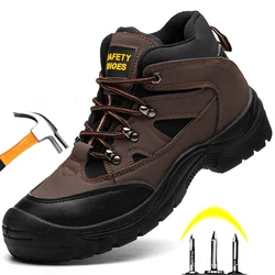 Waterproof Safety Shoes Men Anti-smash Boots Steel Toe Work Boots Unisex Hiking Trail Anti-smash Non Slip Platform Boots