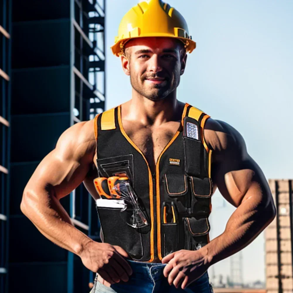 2024 Tool Carpenters Electricians Men Waist Bag Vest High Quality Oxford Cloth Tool Vest Work Vest with Adjustable Straps