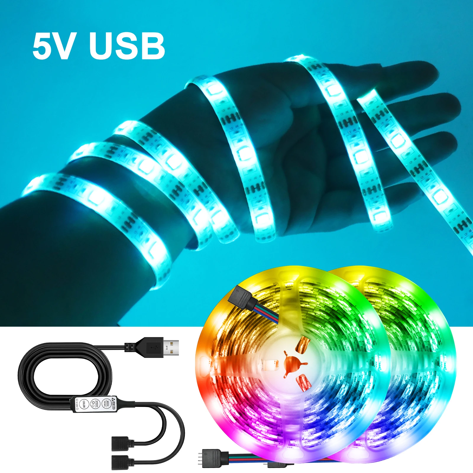 

5V USB LED Strip Lights Mini 3Key Control Color Changing 5050 RGB Led Light Flexible Ribbon Tape for Room Decor TV Backlight