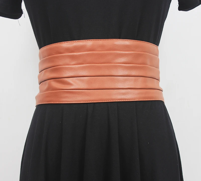 

Women's Runway Fashion PU Leather Elastic Cummerbunds Female Dress Corsets Waistband Belts Decoration Wide Belt R1328