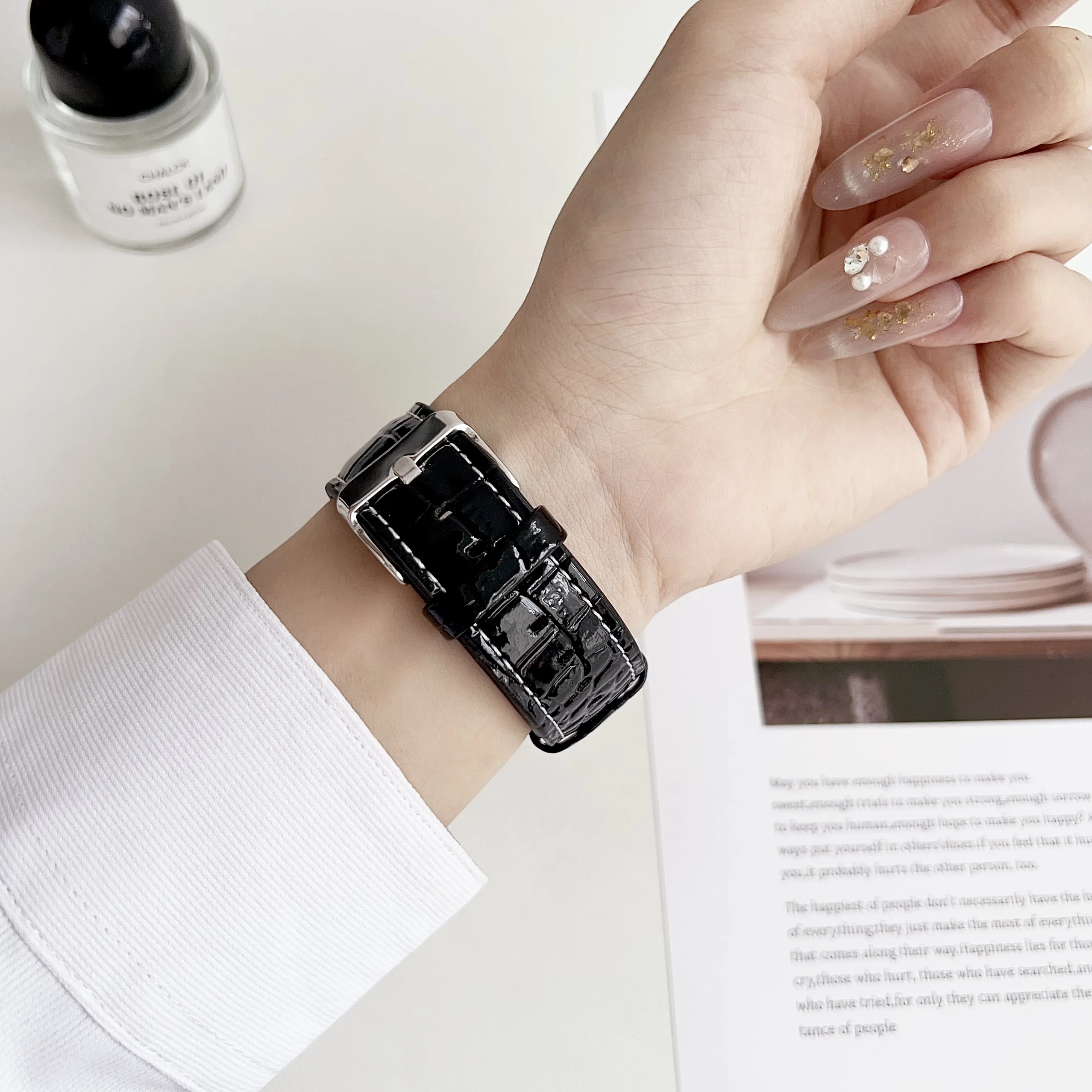 جلد تمساح نمط ، حزام لساعة iWatch HK10 ، HK9 برو ماكس ، 44 ، 45 ، 42 ، 42 ، 38 ، 49 ، HK8 برو ماكس ، H12 الترا ، DT8 بلس ، s9 ، SE #4