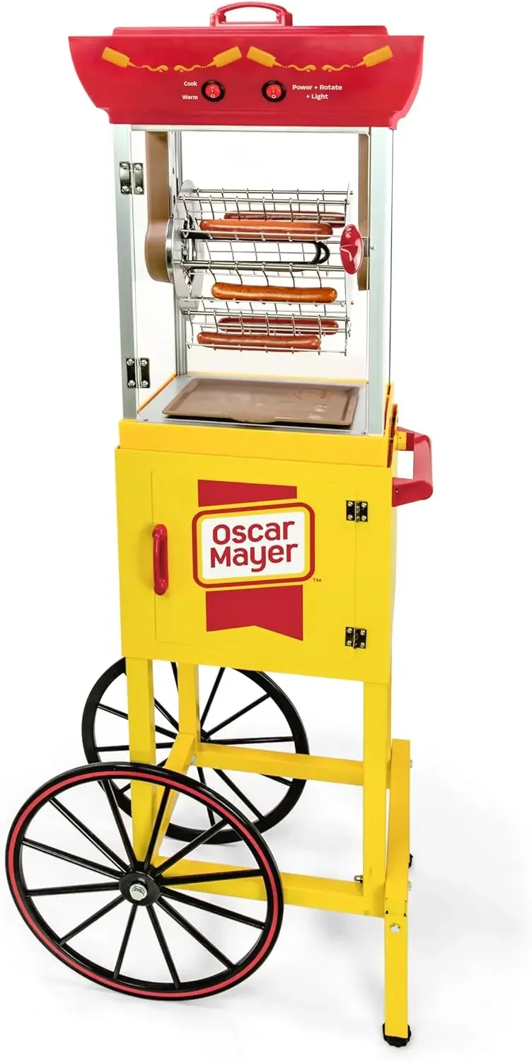 

Hot Dog Ferris Wheel - 6 Piece Retro Style Cart Toaster W/ Bun & Toppings Warmer,Transparent Housing, and Storage Compartment