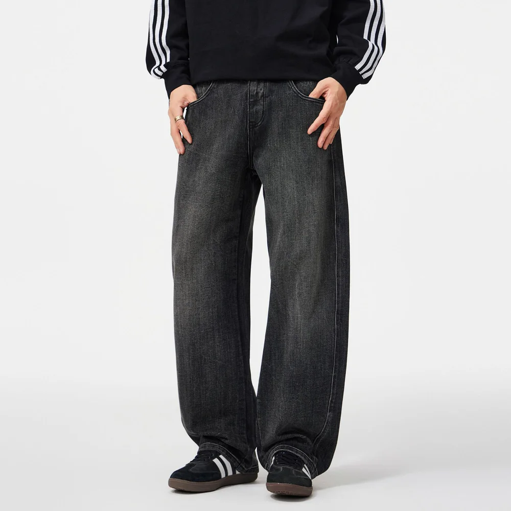 

Осень-зима, свободные широкие джинсовые брюки в американском стиле High Street, мужские джинсы, уличная одежда, черные мешковатые джинсы больших размеров, брюки