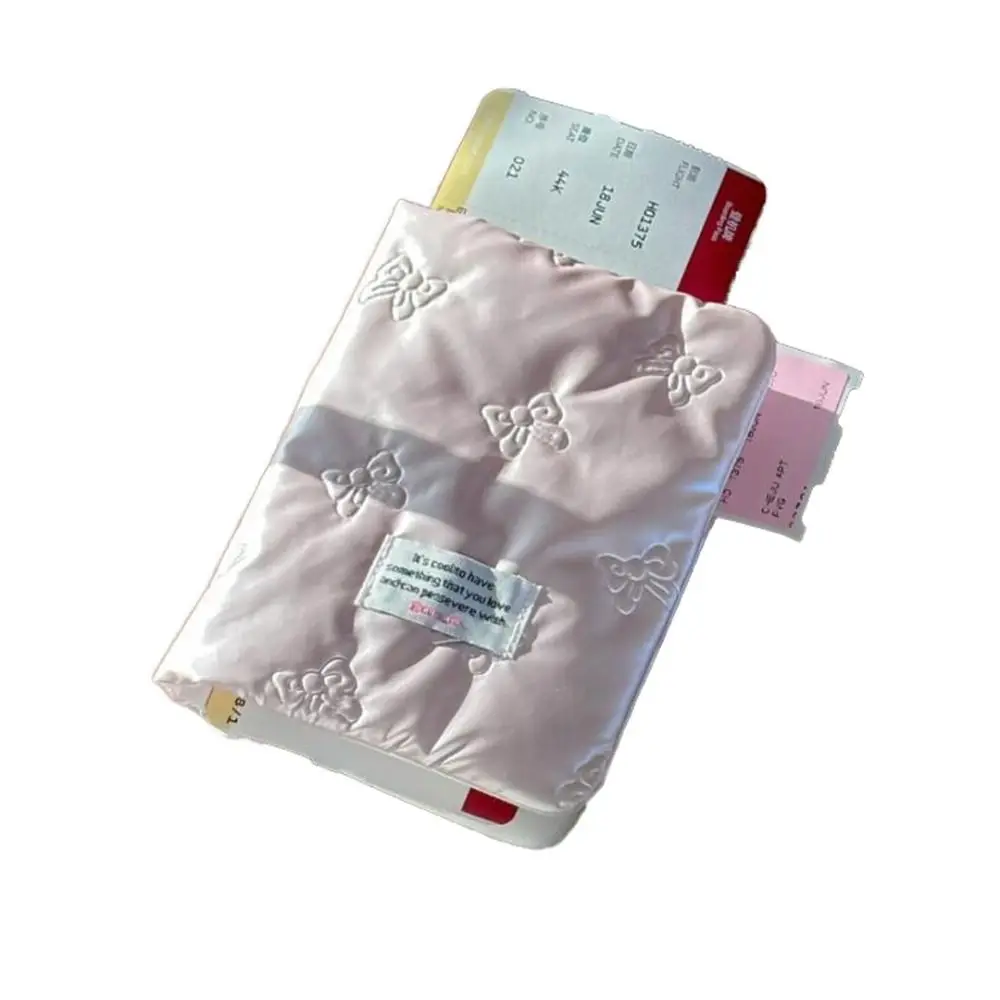 Korean Style Pink Silver Passport Cover for Women PU Multi-function Certificates Passport Bag Bowknot Anti Theft Card Holder