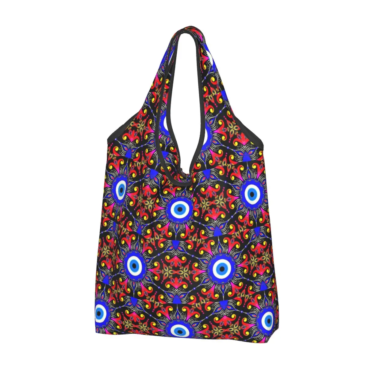 Fashion Mediterranean Evil Eye Shopping Tote Bag Portable Turkish Amulet Culture Grocery Shopper Shoulder Bag