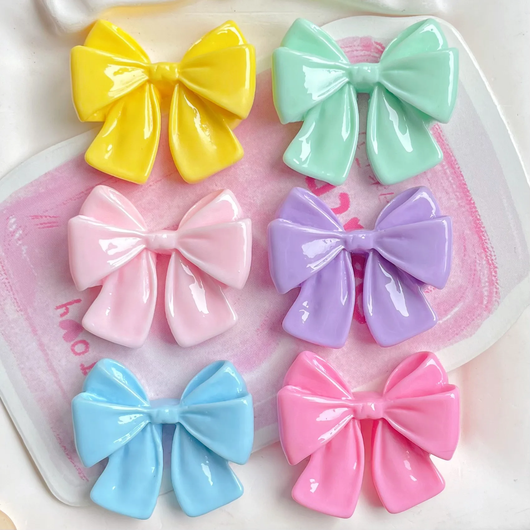 100pcs Macaron Color Cute Flatback Resin Cute​Bowknot Scrapbooking DIY Hair Bow Phone Case Headwear Decor Crafts Accessories